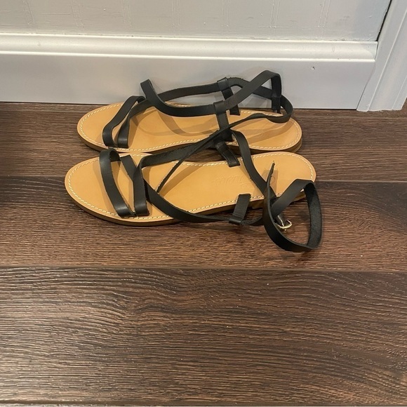 J. Crew Flat Strappy Sandals in Vachetta Leather in Black 7 - Picture 5 of 12